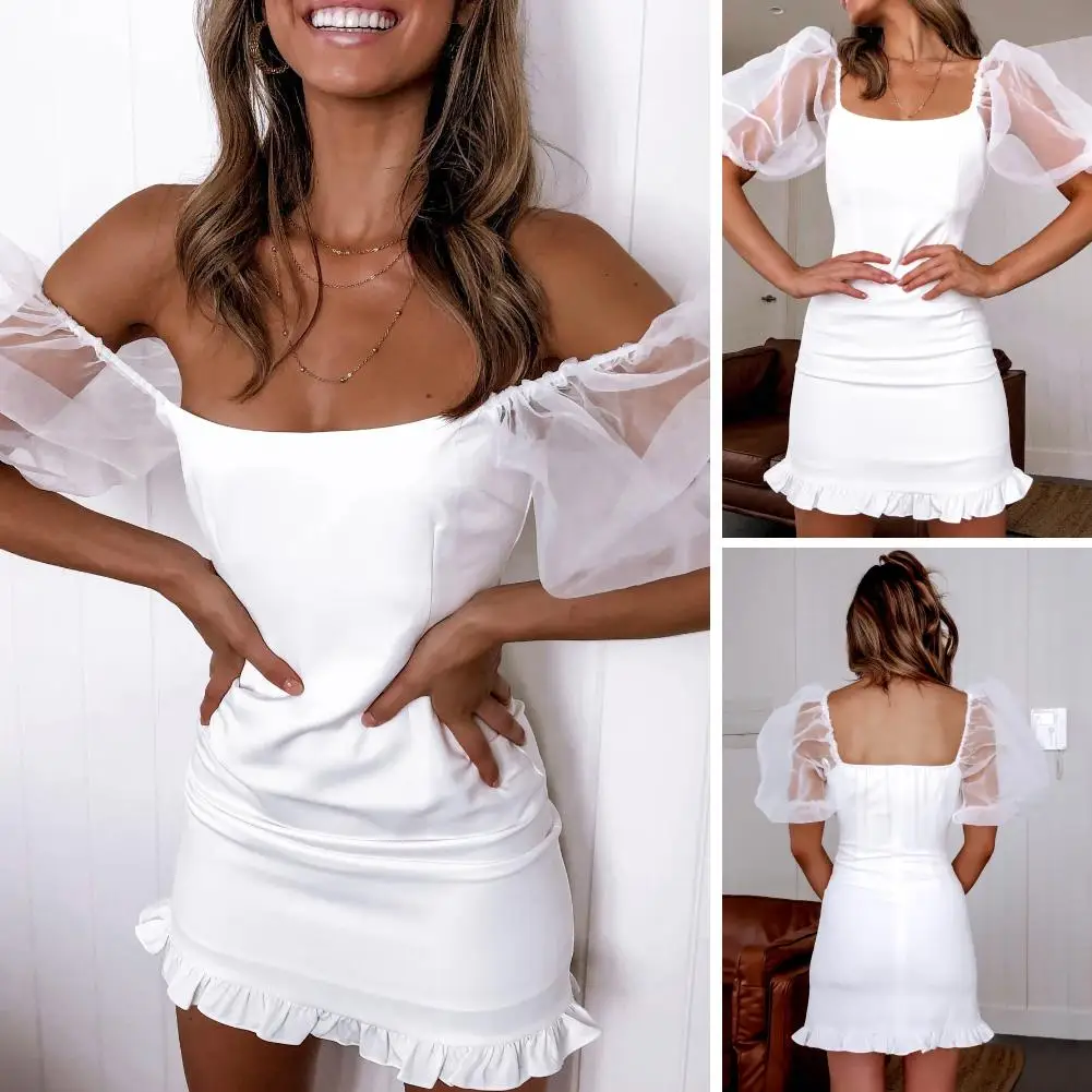 Летнее и раннее осеннее женское платье с квадратным вырезом сексуальное