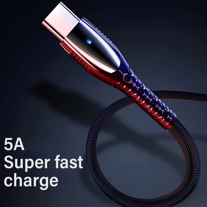 5A usb type-C светодиодный кабель для быстрой зарядки Micro USB type-C для huawei mate 20 Pro P20 samsung Xiaomi