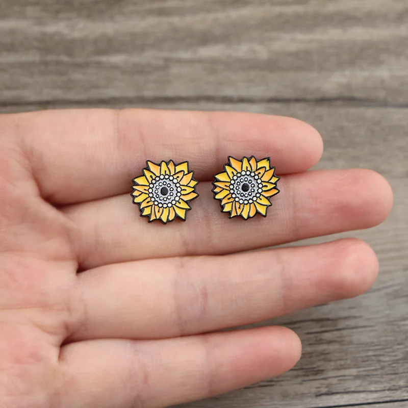

K601 Van Gogh Sun Flower Cute Ear Stud Earrings For Womens kids Enamel pierce Earrings Jewelry Gifts for Girls