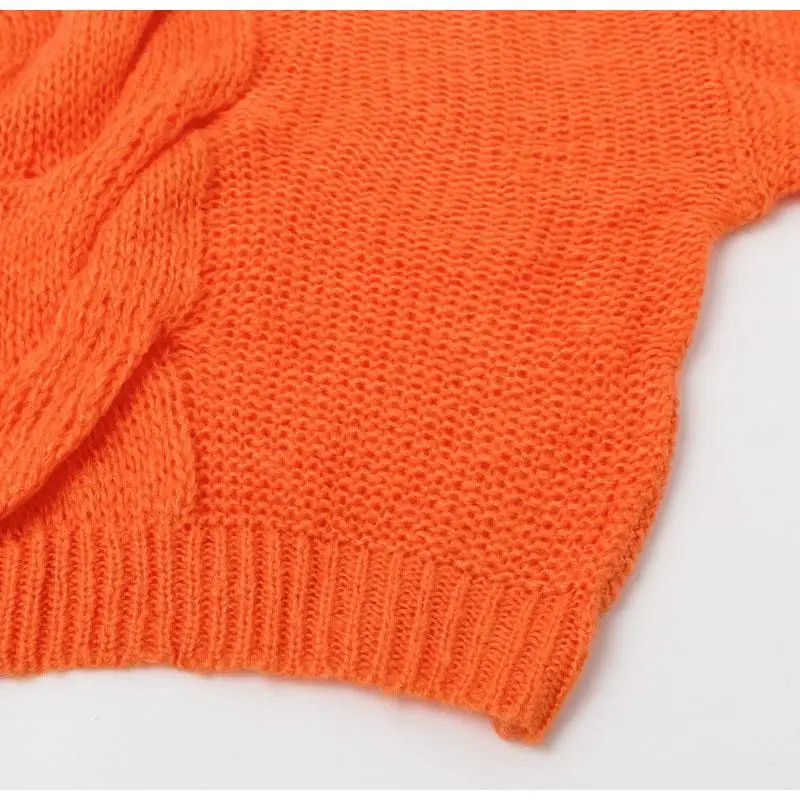 Misswim Casual loose mohair women pullover Autumn winter oversized sweater female lantern sleeve orange sweater jumpers mujer