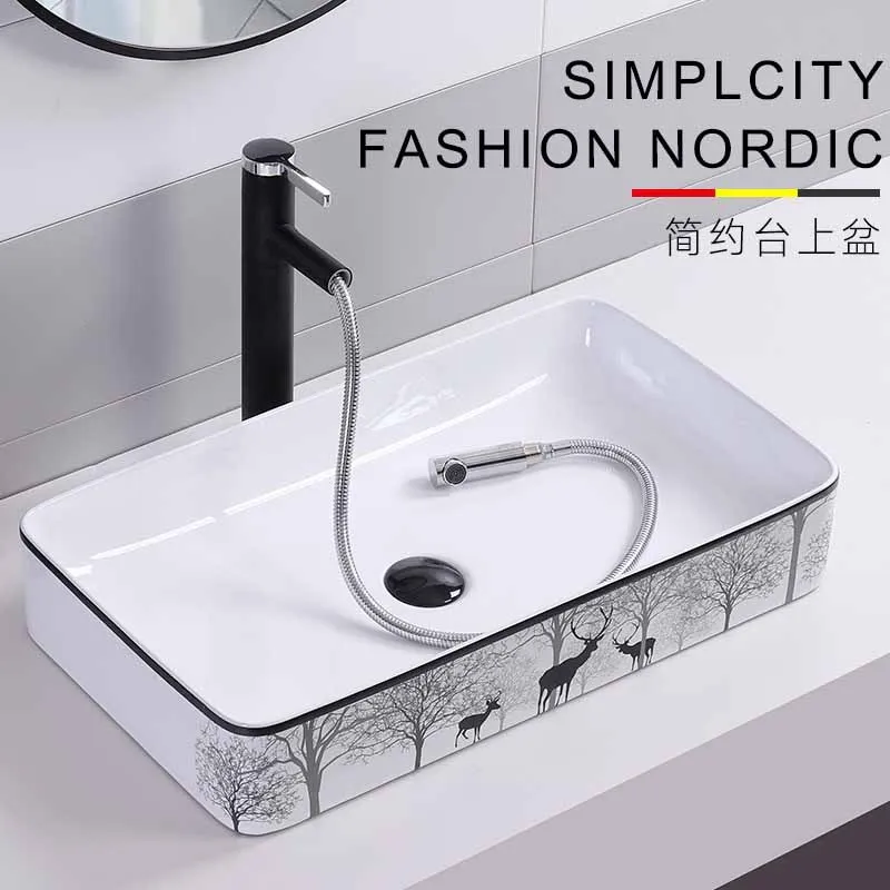Nordic настольная раковина белый квадратный керамический умывальник художественно