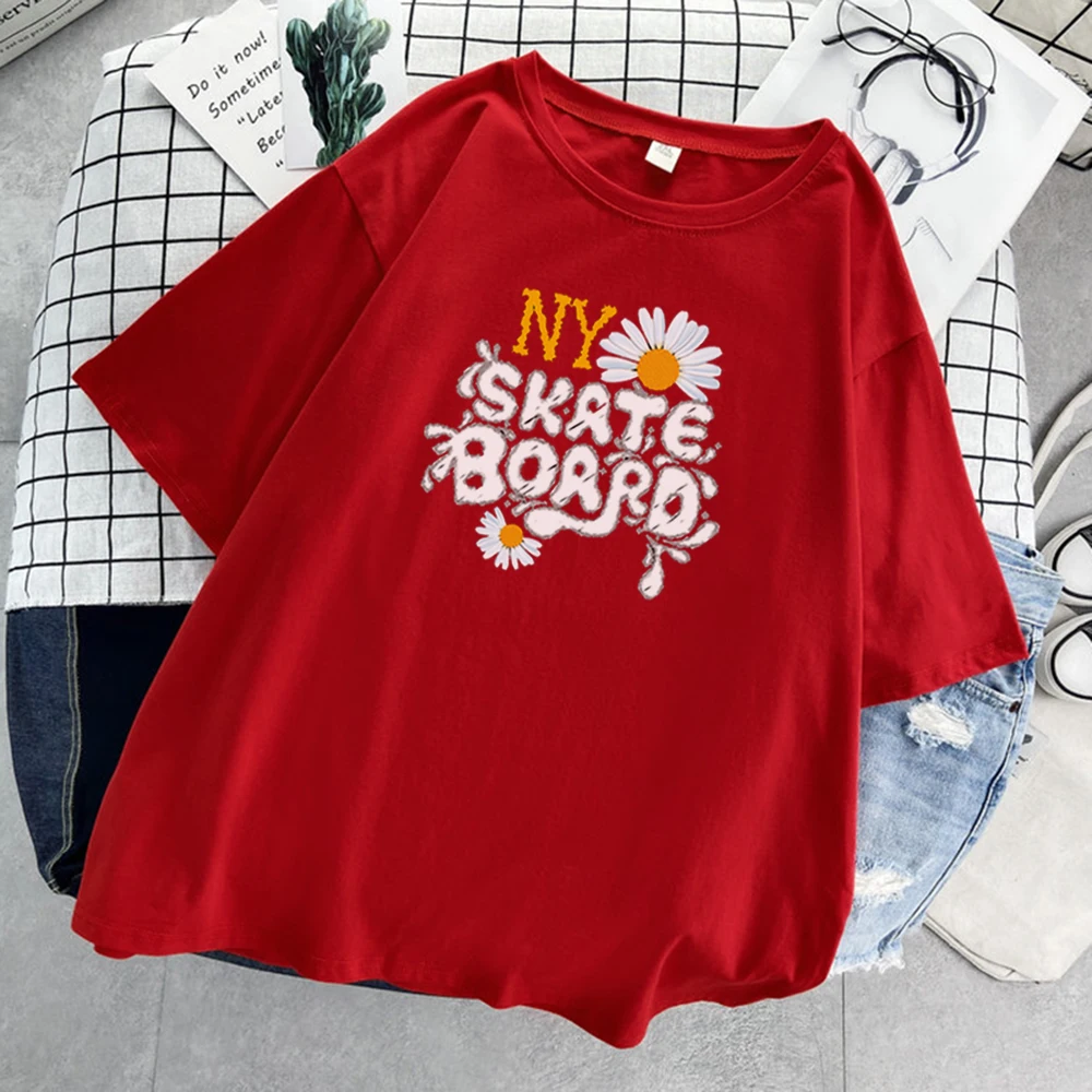 

Футболка женская с надписью «скейтборд», милая модная уличная тенниска, повседневная майка в стиле хип-хоп, Базовая рубашка в стиле Харадзю...
