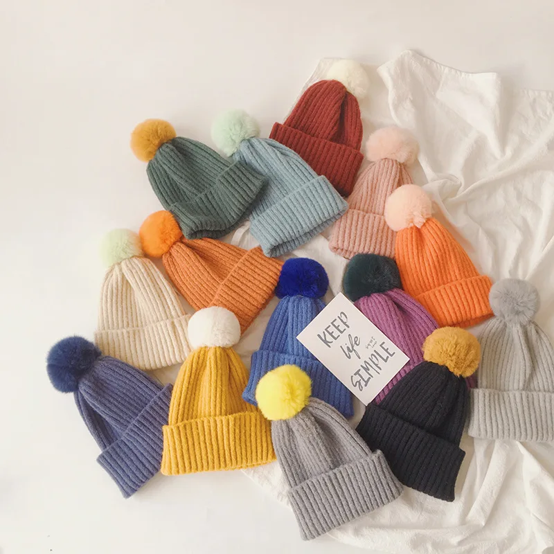 

New Candy Color Knitted Baby Hat Toddler Girl Winter Hat Children Beanie Cap Baby Girl Boy Warm Woolen Hats Bonnet Baby Caps