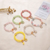 korean crystal glass bangle bracelet for women girls resin beads little daisy fsunower pendant charms bracelets jewelry gifts