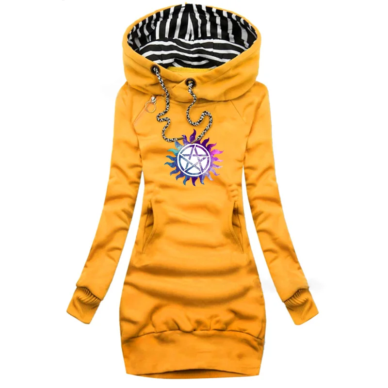 

womens hoodie dress autumn winter female casual lady fleece thickened plus size printed long-sleeved mini dress 2022 free ship