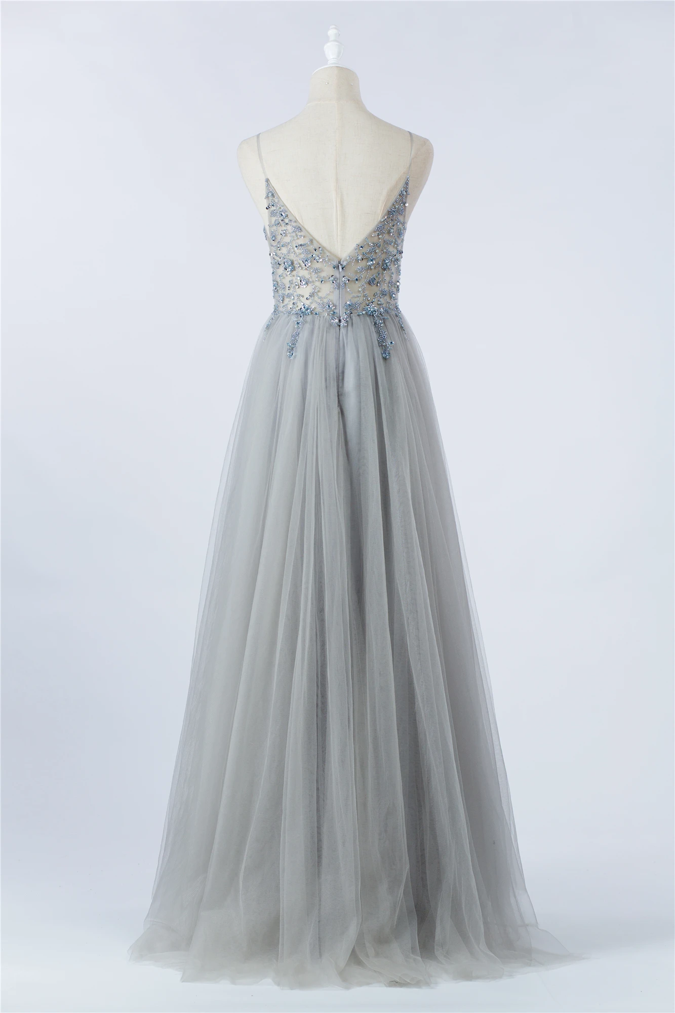 

Grey lace chiffon nice Evening Dress 2020 Beadings v-neck elegant luckgirls Customizable prom Dress mocini tailor