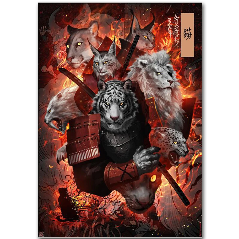 

5D DIY Diamond Painting White Tiger Lion Warrior Fantasy Rhinestone Cross Stitch Printmaking Lion Big Cat Warrior Mosaic Art Fir