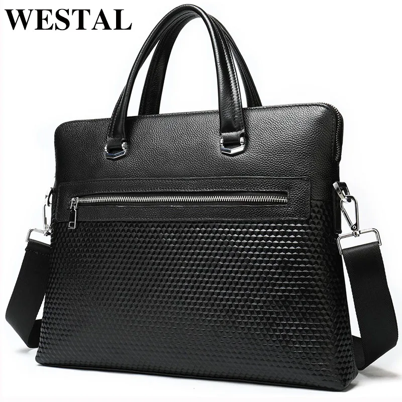WESTAL Men's Bag Genuine Leather Shoulder Bags for Men Laptop Handbags Tote Male Messenger/Crossbody 8968 |