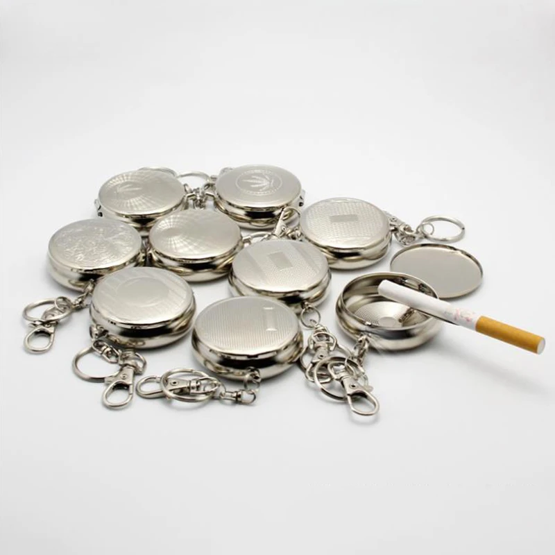 1 шт. портативная круглая мини пепельница из нержавеющей стали с брелоком