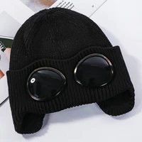 new winter hatfor women knitted solid color wool warm thick beanie pilot glasses designer bonnets windproof fashion cap