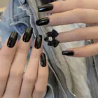 Типсы для ногтей черные, однотонные, с бабочкой, 3d, декорированные накладные ногти, японская леди, 24 шт. с клеем
