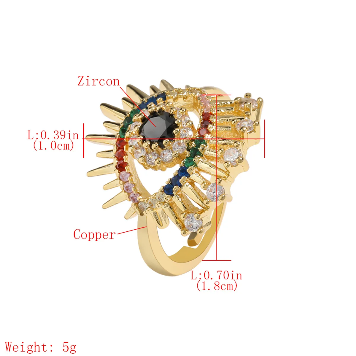 

Personality Eyes Copper Color Zircon Couple Ring Women and Men Fashion Opening Adjustable Engagement Party Jewelry Accessories