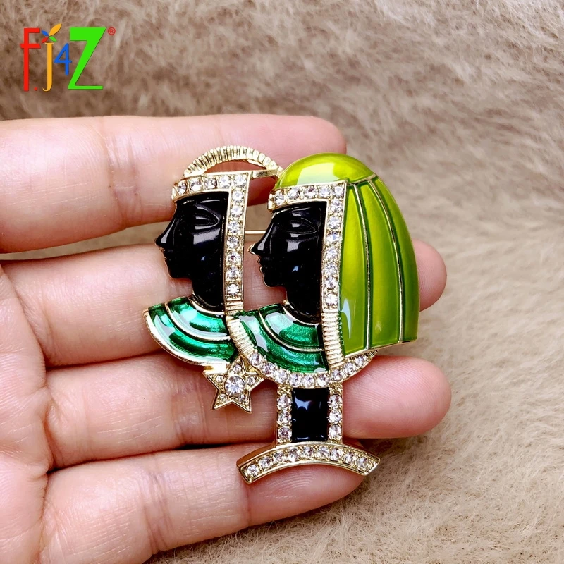 

F.J4Z 2020 Luxury Enamel Rhinestone Brooch Pins Vintage Top Quality The Cleopatra Costume Jewelry Accessories Gifts Dropship