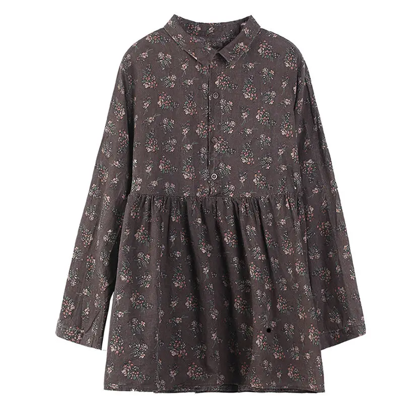 Женские блузки с длинным рукавом повседневные рубашки винтажным принтом в стиле