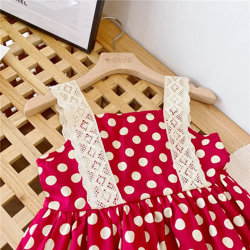 Детское летнее хлопковое платье в горошек без рукавов | Детская одежда и обувь
