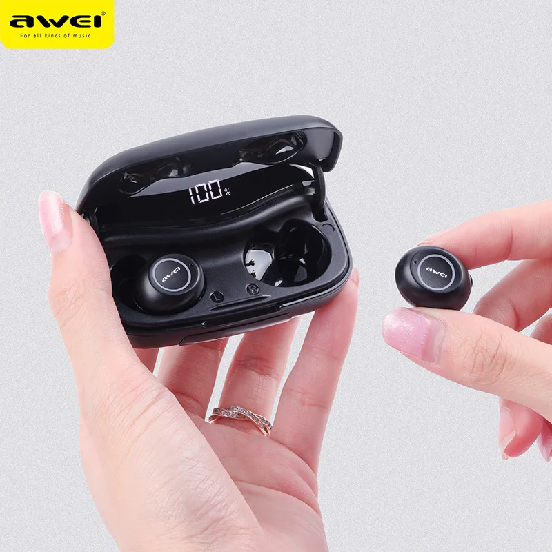 TWS стереонаушники AWEI T19 с поддержкой Bluetooth 5 0 и зарядным футляром на 2500 мА ·