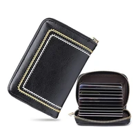 new vintage genuine leather card holder short 12 slot id credit card case small coin wallet bag