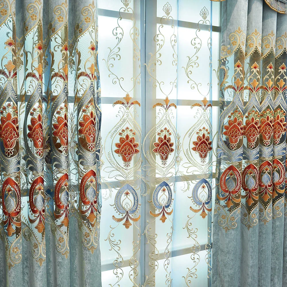 

Curtains for Living Room Valance for Bedroom Custom European Chenille Villa Window Doors with Hollow Embroidered Curtains