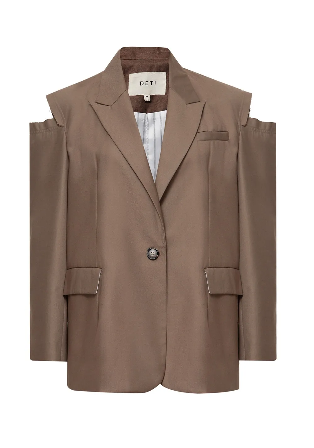 

Long Sleeve Notched Lapel Button Open Shoulder Blazer