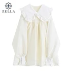 Платье женское жаккардовое повседневное с воротником Питер Пэн, милое мини-платье с пышными длинными рукавами, с завышенной талией, свободного кроя, шик, лето 2021