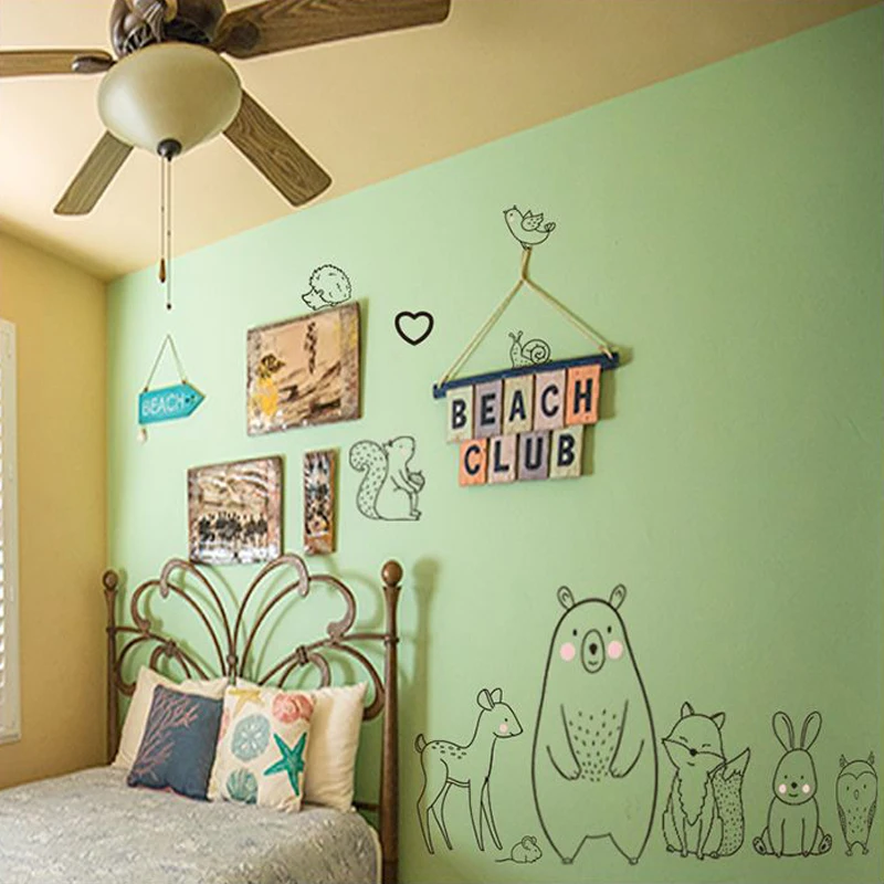 

Tofok Cartoon Animal Wall Sticker Shy Bear Fox Baby Children Room Creative Nursery Decals Adhesive Home Decor Wallpaper Supply