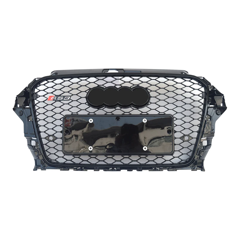

A3 S3 Style Chrome Frame Grey with Chrome 4 Ring Front Bumper Mesh Grill Guard For Audi A3 RS3 S3 2014-2016