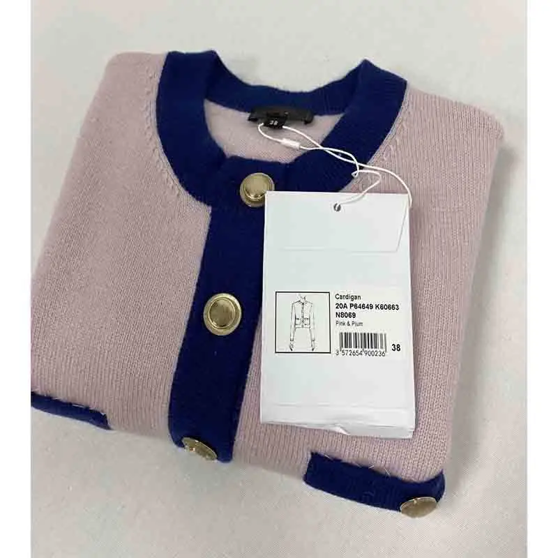 

Cardigan 2021 Women Spring Knitted Cardigan Contrast Cashmere Single-breasted O-neck V-neck Sweater Golden Buttons