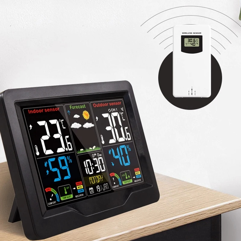 

Weather Station with Outdoor Sensor,Wireless Weather Station,Digital Thermometer with Digital Alarm Clock,Hygrometer