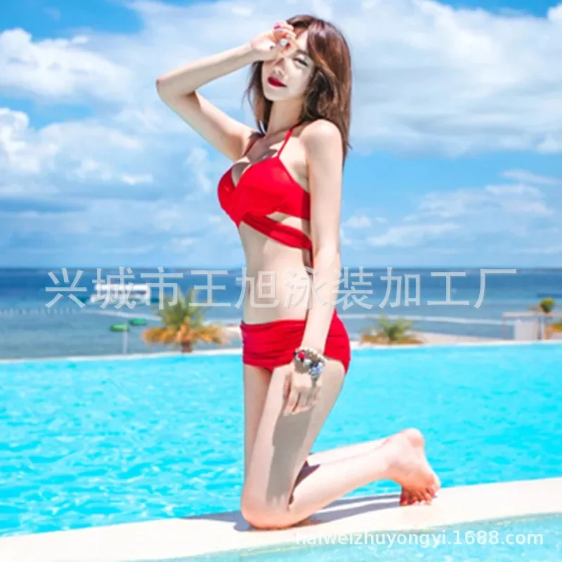 Женский перекрестный купальник бикини с небольшой грудью и кронштейном из