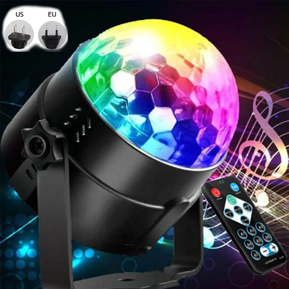 

Sound Activated Rotating Disco Ball DJ Party Lights 3W 3LED RGB LED Stage Lights For Christmas Wedding sound party lights