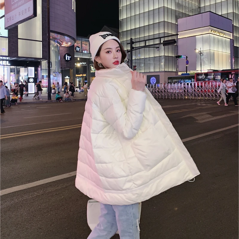 Длинная пуховая куртка зимняя негабаритная свободная парка Водолазка белая