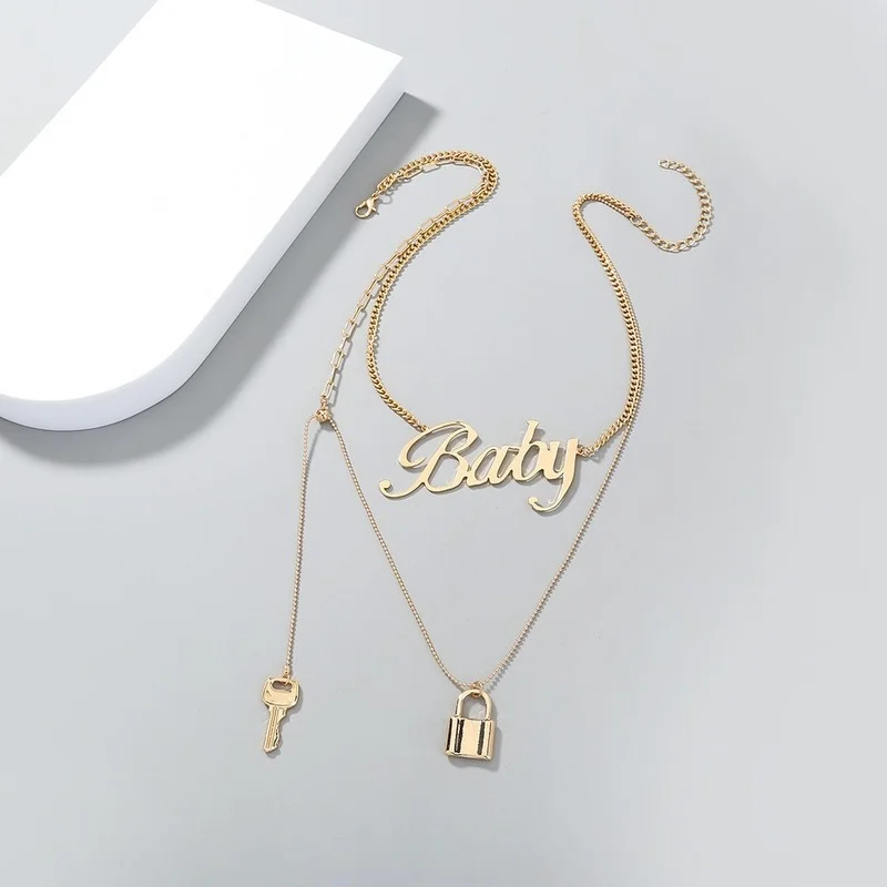 Niche Lock Key Metal Exaggerated Clavicle Chain Fashion Baby Letter Multi-layered Necklace Accessories | Украшения и аксессуары