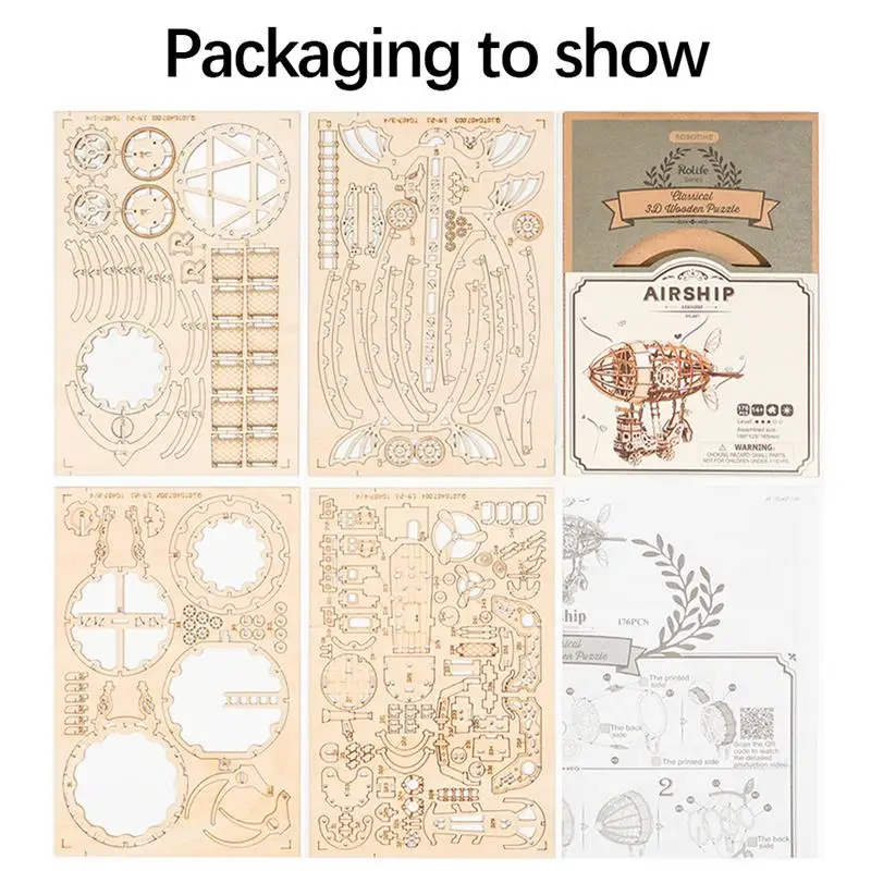 

3D Wood Puzzle Handmade Diy Wooden Assembled Airplane Model Pumpkin Cart Gramophone Box Toy Creative Children's Birthday Gift