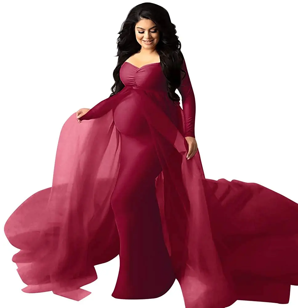 

Тюлевые Длинные платья для беременных летнее хлопковое платье для будущей матери эластичное платье для беременных с накидкой и длинным шле...