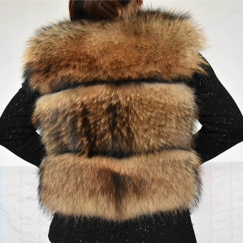 Women's Real Fur Vest Genuine Raccoon Fur Waistcoat Coats Women Winter Fashion Short Vest High Quality
