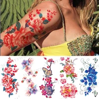 colorful flower temporary tattoos stickers for women henna tattoo sticker fake waterproof 3d blossom lady shoulder diy tatoos