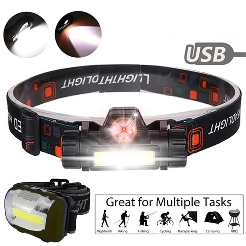 

Portable Outdoor Fishing Headlights Flashlight USB Charging Camping Mini XPE+COB LED Headlamp Waterproof Camping Gear Equipment