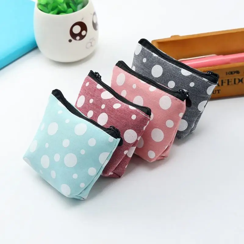 Холщовые кошельки для мелочи женский маленький кошелек мини в горошек отделение