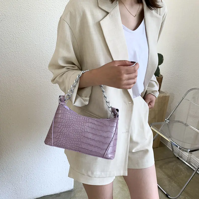 

Crocodile Pattern Women Baguette Underarm Bag PU Leather Ladies Small Shoulder Bags Vintage Design Female Purse Tote Handbags