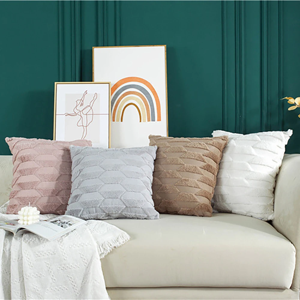

Creativity Plush Throw Pillow Cover Solid Color Sofa Cushion Cover Living Room Cushion Office Warm Cushion Pillow