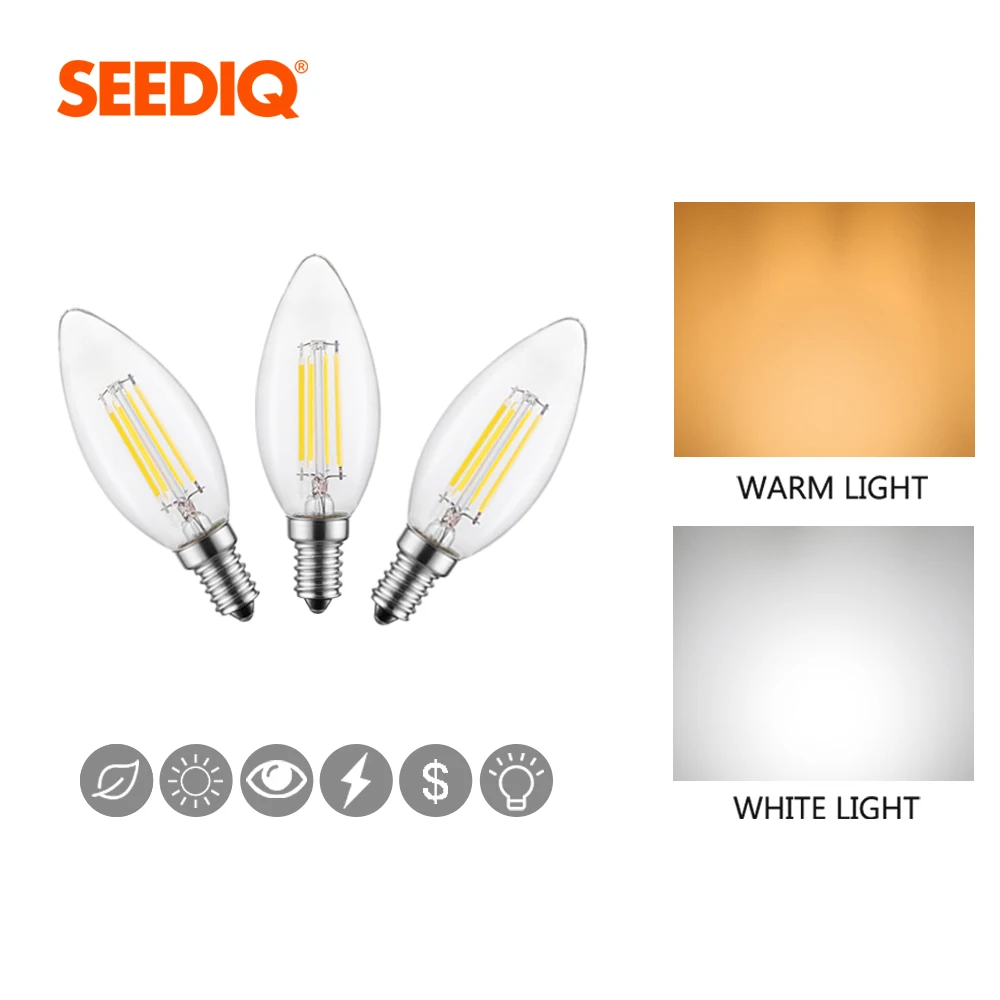 E14 Led Bulb 220v 240v 110v E12 2W 4W 6W C35 Candle Light Bulb Retro Edison Filament Lamp Chandelier Lighting Blub Home Decor