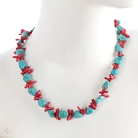 red coral branch turquoise gemstone diy handmade chain 15inches bohemia flawless party gift cute