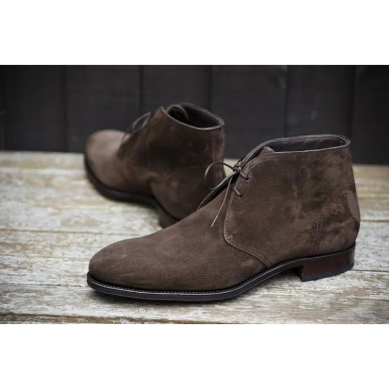 

Коричневые мужские ботинки Chukka из искусственной замши, классические стильные удобные ботильоны на шнуровке для мужчин, сапоги KF767