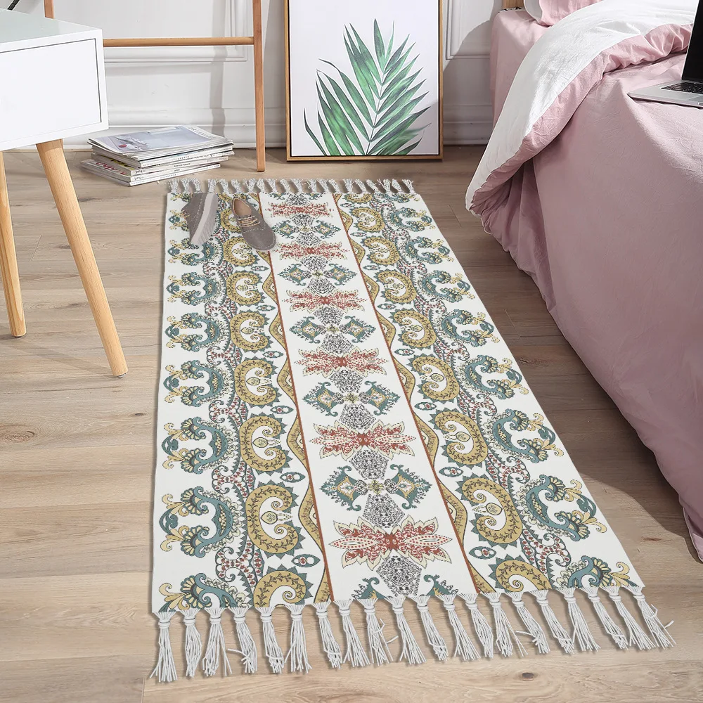 

Ковер для гостиной в национальном стиле, богемный ковер для спальни, имитация хлопка, льняной тканый молитвенный коврик, коврик для кухни, в...