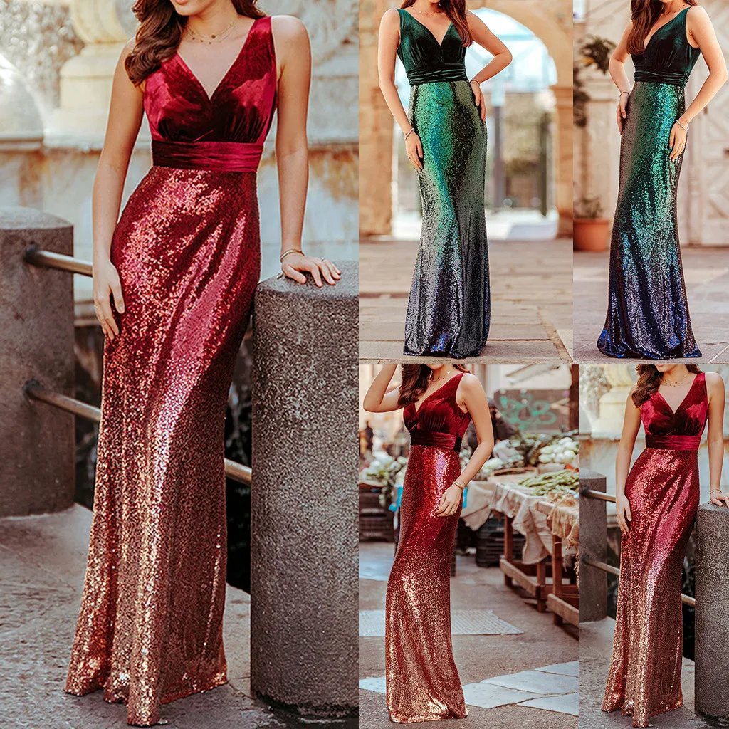 Женское роскошное платье длинное макси женское модное с v образным вырезом