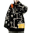 Женский вязаный свитер с круглым вырезом и длинными рукавами, Свободный Повседневный пуловер с рисунком медведя, уличная одежда для осени