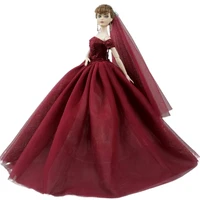 16 dark red off shoulder princess dress for barbie doll clothes wedding party gown 30cm dolls accessories kid toy for girl gift