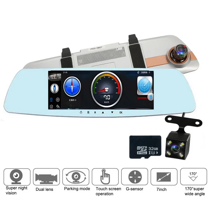2 pcs accessory Автомобильный видеорегистратор, камера " Full HD 1080 P, сенсорный экран, ночное видение, зеркало заднего вида, видео видеорегистратор, двойной объектив, обратное изображение, видеорегистратор - Название цвета: 2 pcs accessory