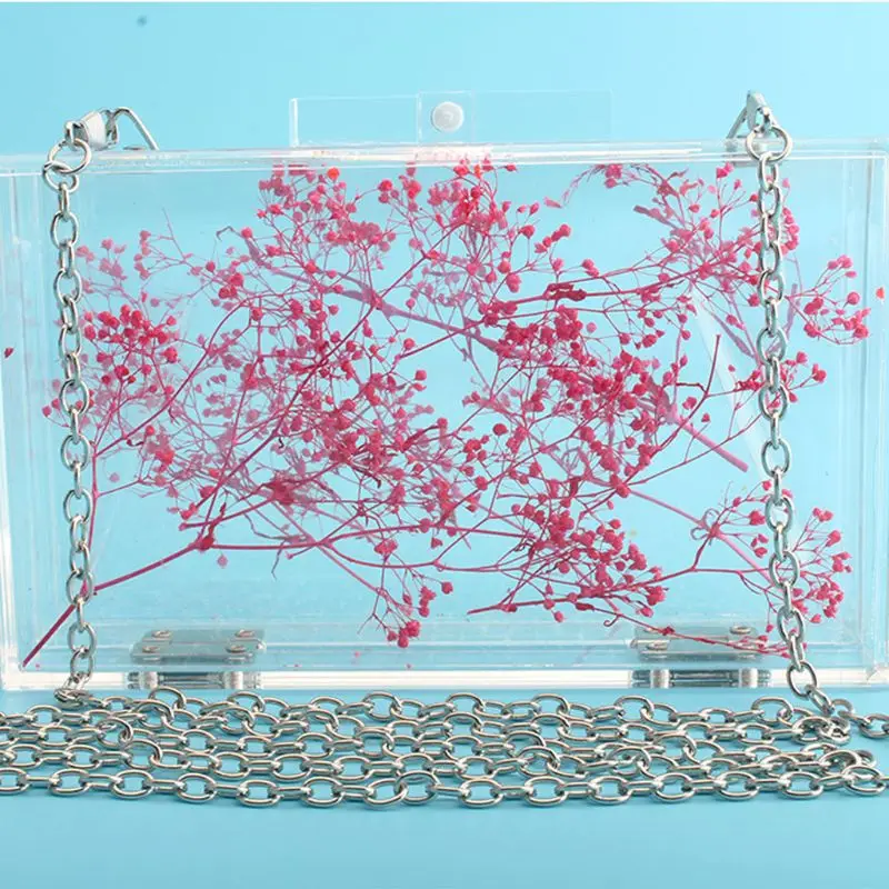 

Novelty New Transparent Women Clutch Bag Chain Flower Handbag Clear Purse Crossbody Bag Wedding Party Bag