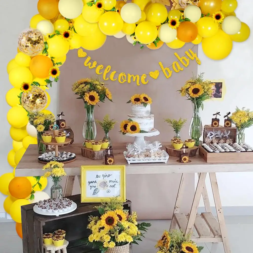 

106pcs Sweet Baby Sunflower Decor Balloon Garland Kit Baby Shower Girl Boy Birthday Party Decor Kids Yellow Latex Ballon Chain